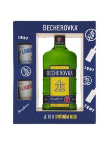 Becherovka Original Bylinný likér 50cl + 2 porcelánové kalíšky